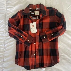 Kids Red Plaid Button Up Collared Shirt 4T NEW with tags